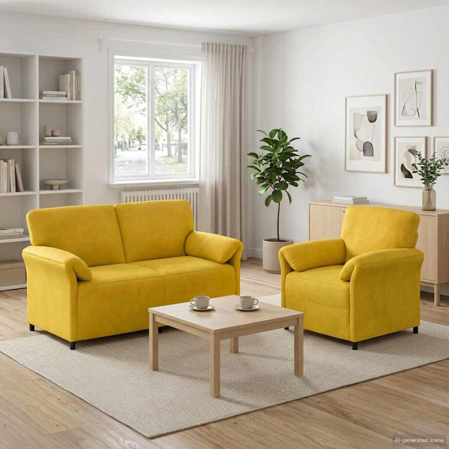 vidaXL Bankstel 2 st Geel Fluweel afbeelding 1