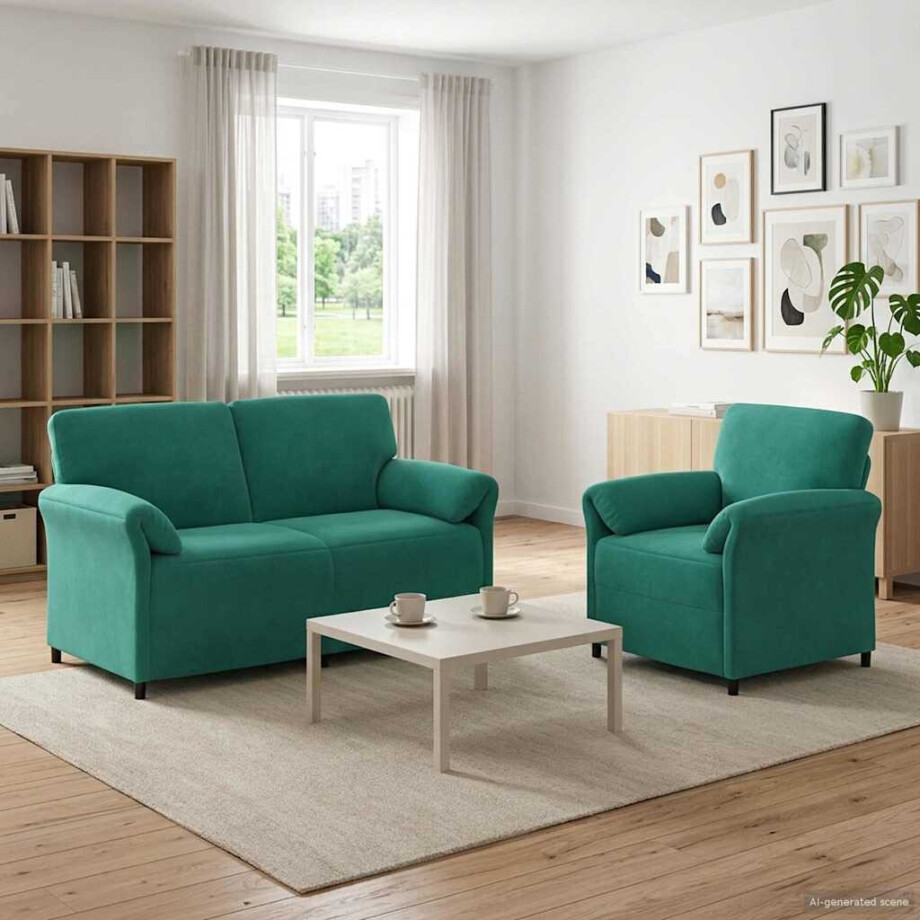 vidaXL Bankstel 2 st Turquoise Fluweel afbeelding 1