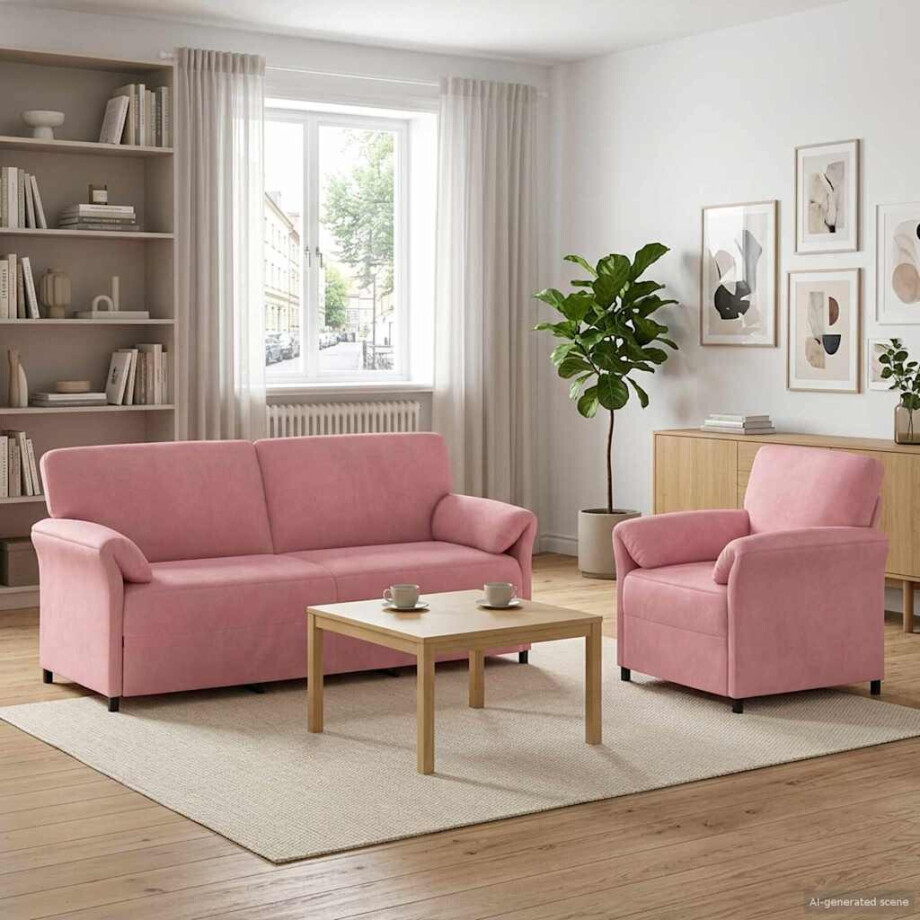 vidaXL Bankstel 2 st Roze Fluweel afbeelding 1
