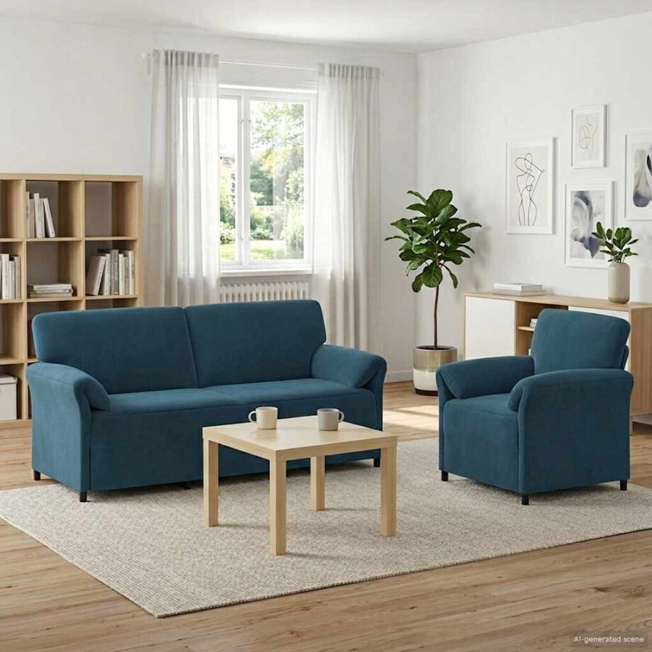 vidaXL Bankstel 2 st Blauw Fluweel vidaXL Bankstel 2 st Blauw Fluweel afbeelding 1