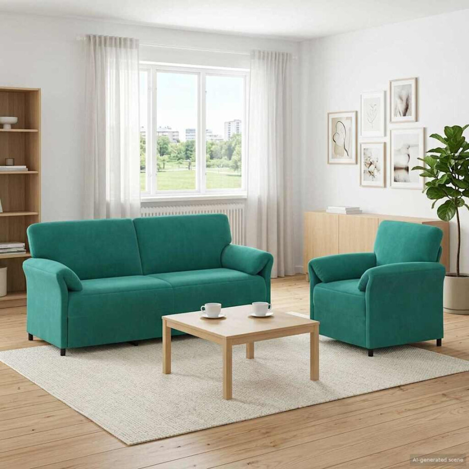 vidaXL Bankstel 2 st Turquoise Fluweel afbeelding 1