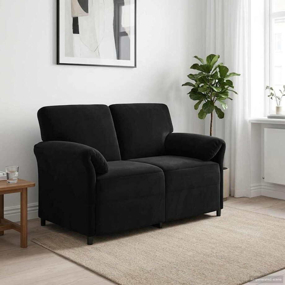vidaXL 2-Zits Sofa Zwart 138 x 83 x 95 cm Fluweel afbeelding 1