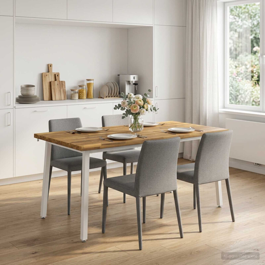 vidaXL Live Edge Eettafel 160 x 90 x 75 cm Massief Acaciahout Wit vidaXL Live Edge Eettafel 160 x 90 x 75 cm Massief Acaciahout Wit afbeelding 1