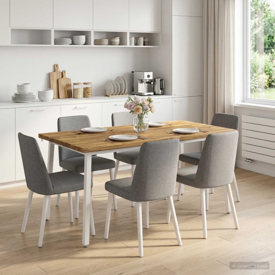 vidaXL Vierkante Eettafel 160 x 80 x 75 cm Massief Acaciahout Wit vidaXL Vierkante Eettafel 160 x 80 x 75 cm Massief Acaciahout Wit afbeelding 1