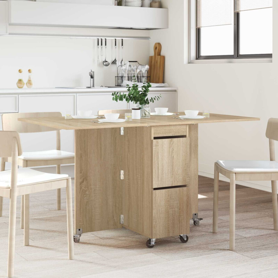 vidaXL Eettafel 2 pcs 140 x 80 x 77 cm Bewerkt hout Sonoma Eiken afbeelding 1