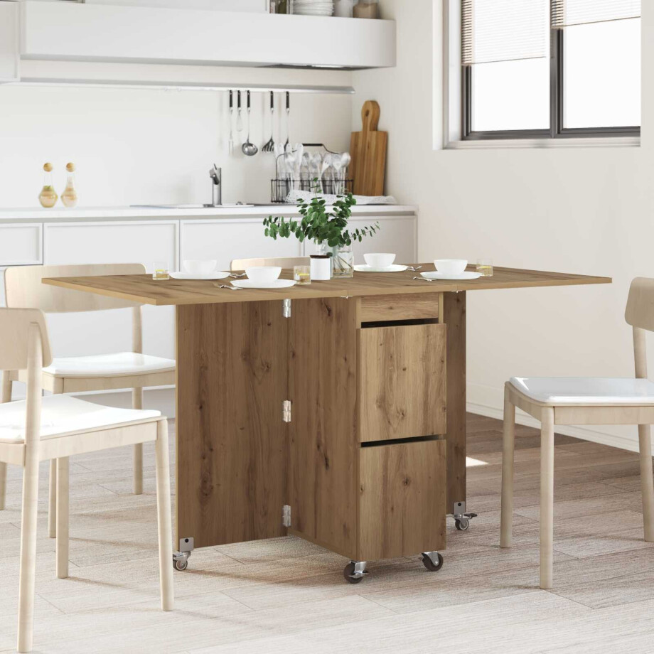 vidaXL Eettafel 2 pcs 140 x 80 x 77 cm Bewerkt hout Artisanaal eiken afbeelding 1