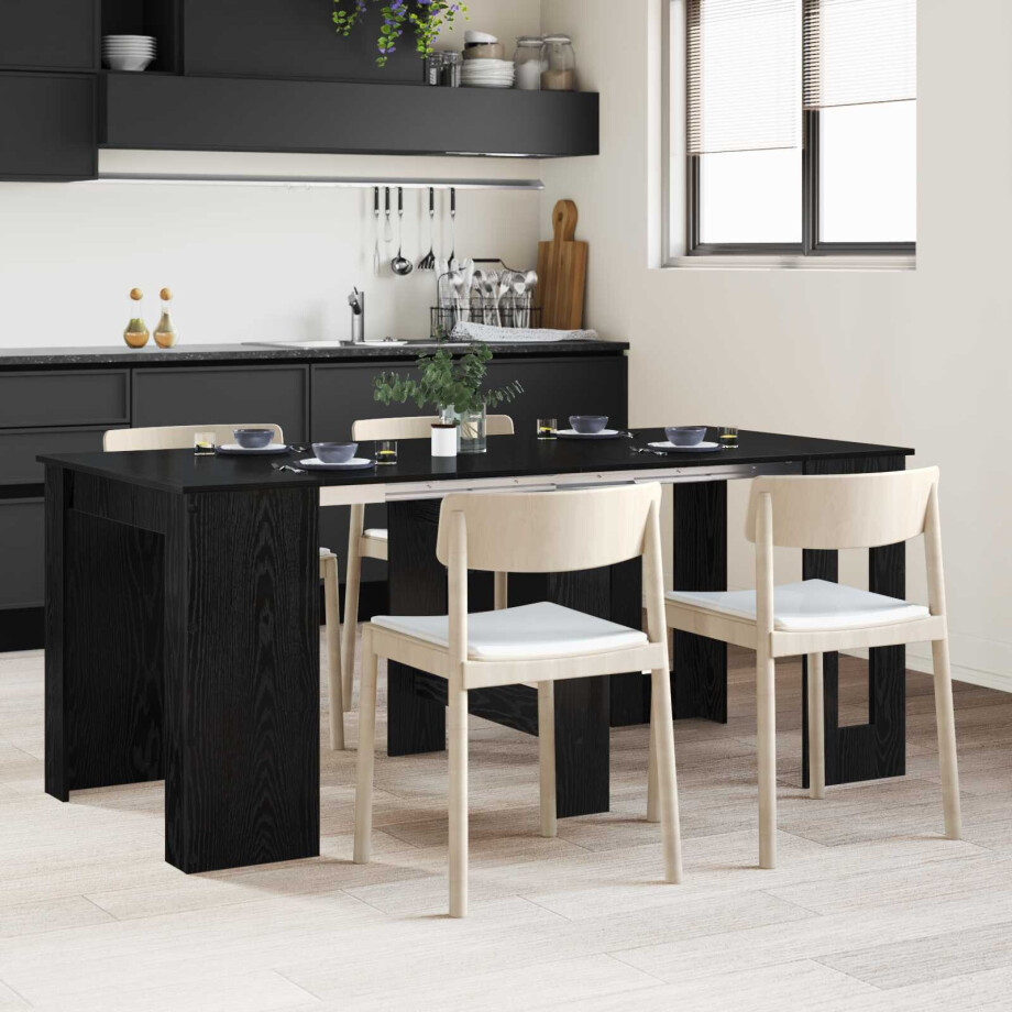 vidaXL Eettafel 180 x 85 x 75 cm Bewerkt hout Zwart eiken Rechthoekig afbeelding 1