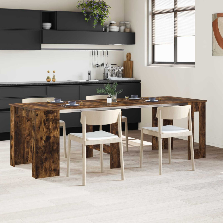 vidaXL Eettafel 240 x 85 x 75 cm Bewerkt hout Gerookt eiken afbeelding 1