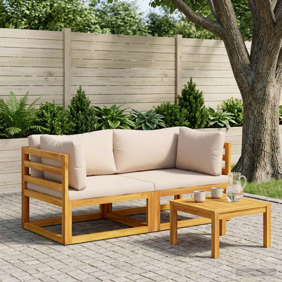 vidaXL 2 st Hoekbank met kussens 100 % polyester Massief Acacia afbeelding 1