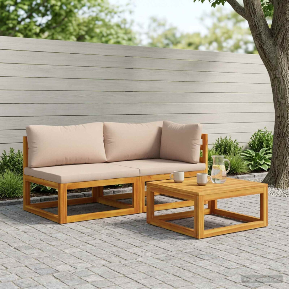 vidaXL Hoekbank met kussens 100 % polyester Massief Acacia Naturel afbeelding 1