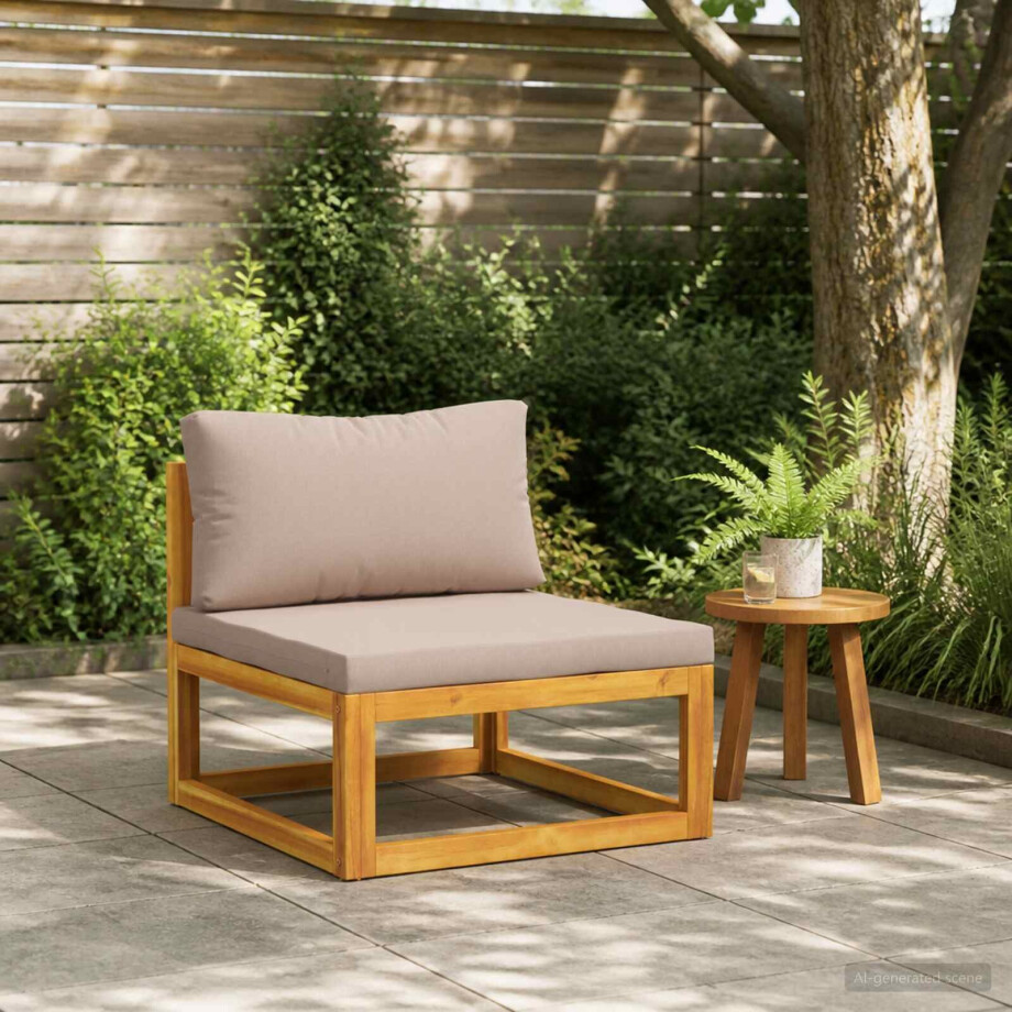 vidaXL Modulaire middenbank met kussens 100 % polyester Massief Acacia vidaXL Modulaire middenbank met kussens 100 % polyester Massief Acacia afbeelding 1