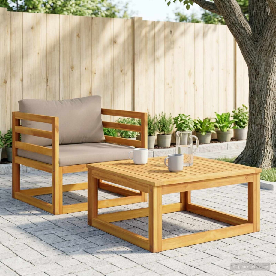 vidaXL Hoekbank met kussens 100 % polyester Massief Acacia Naturel afbeelding 1