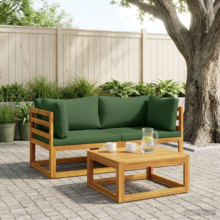 vidaXL 2 st Hoekbank met kussens Massief Acaciahout Naturel vidaXL 2 st Hoekbank met kussens Massief Acaciahout Naturel afbeelding 1