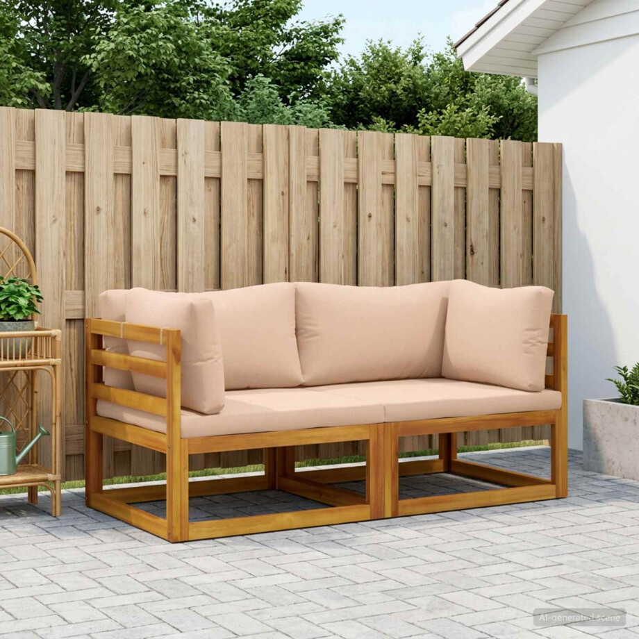 vidaXL 2 st Hoekbank met kussens 100 % polyester Massief Acacia afbeelding 1