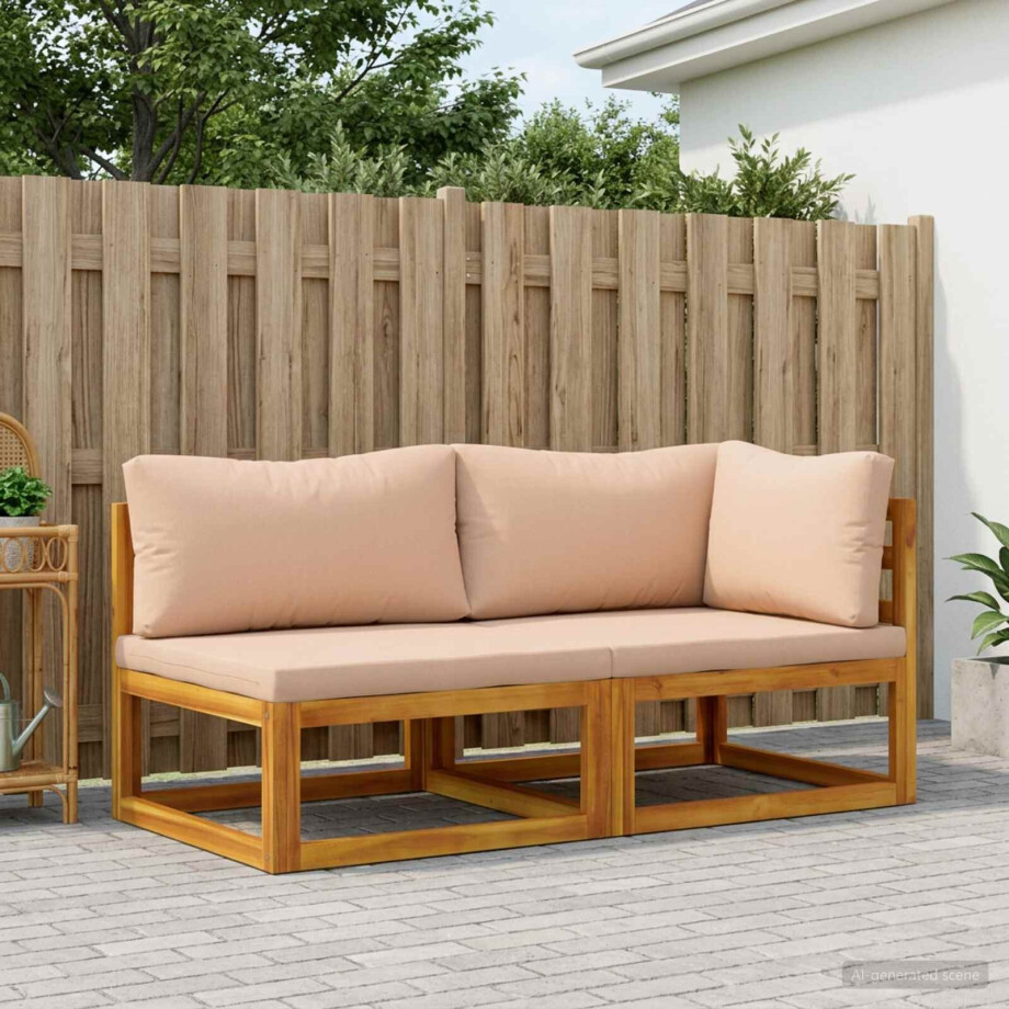 vidaXL Hoekbank met kussens 100 % polyester Massief Acacia Naturel afbeelding 1
