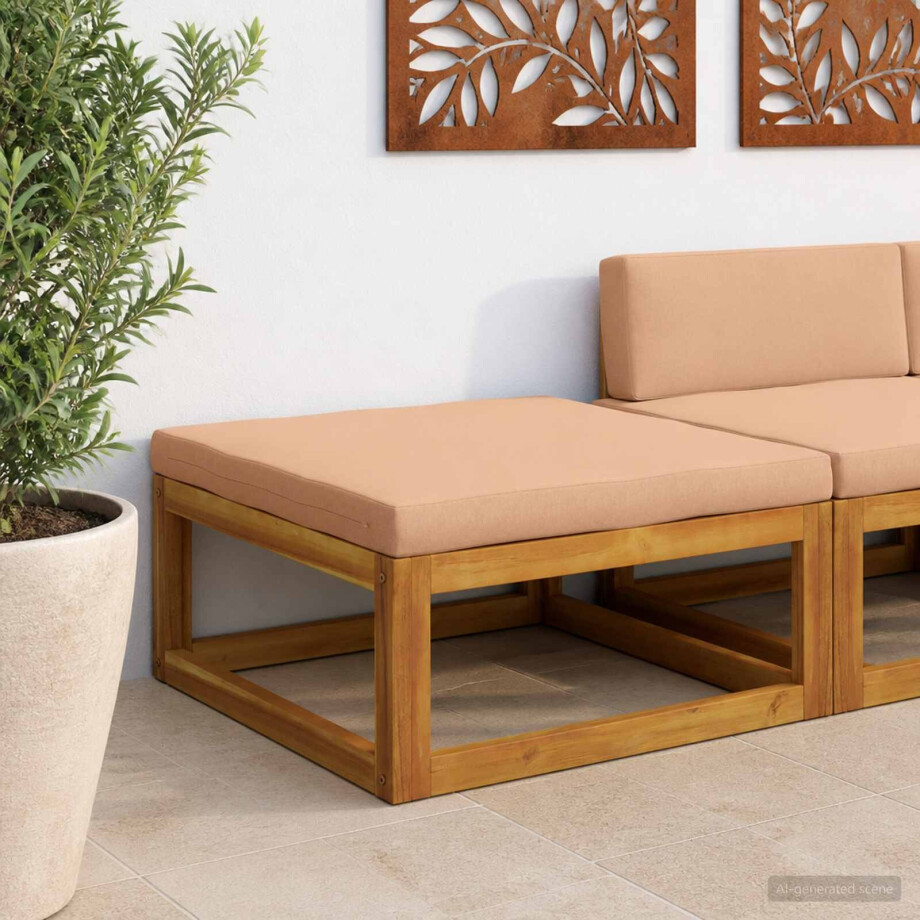 vidaXL Modulaire voetenbank met kussens 100 % polyester Massief Acacia afbeelding 1