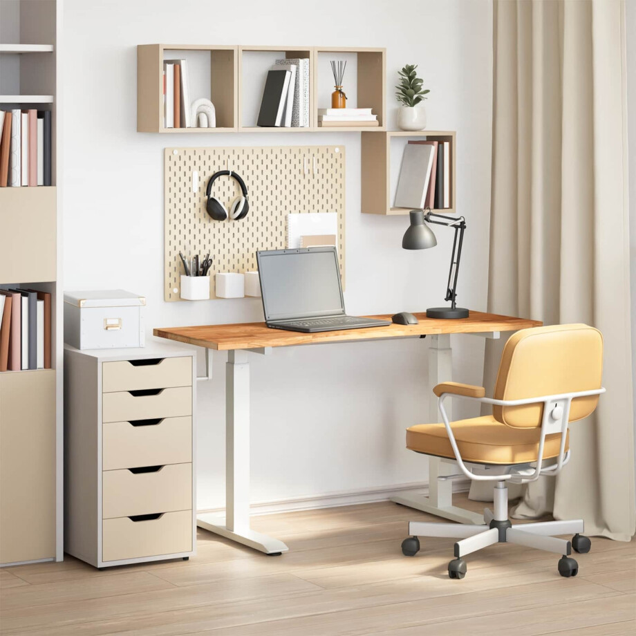 vidaXL Bureau Wit en Lichtbruin 140 x 60 cm Massief Eikenhout afbeelding 1