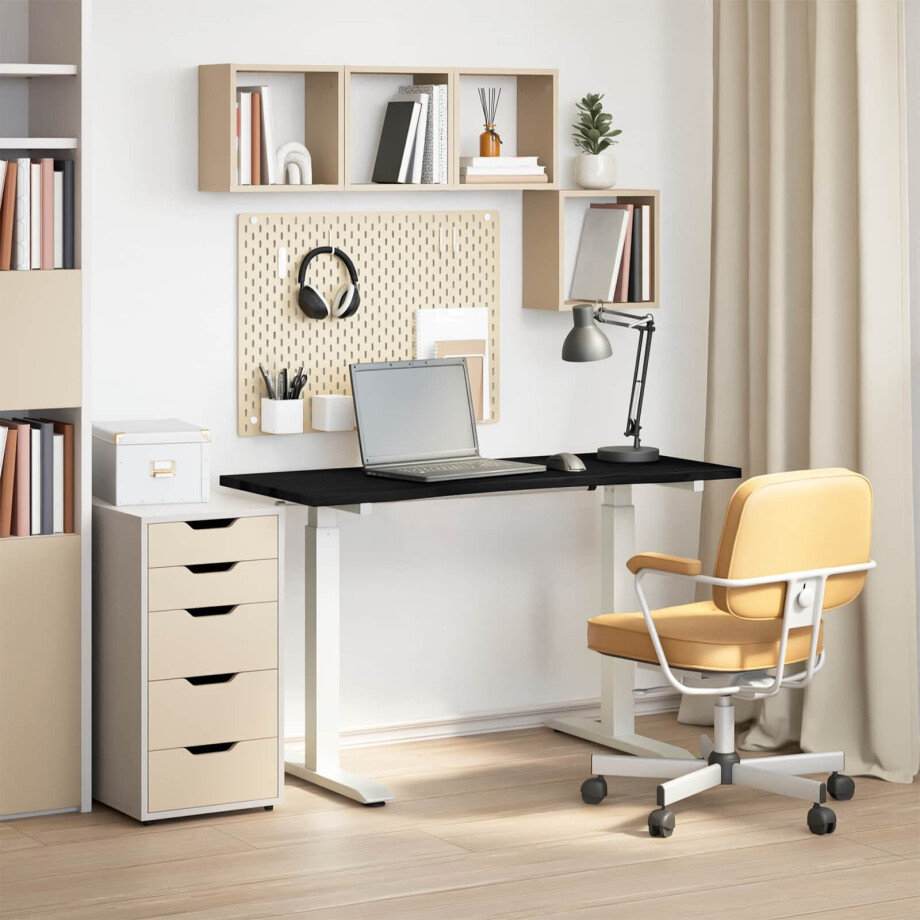 vidaXL Bureau Wit en Donkerbruin 120 x 60 cm Massief Eikenhout afbeelding 1