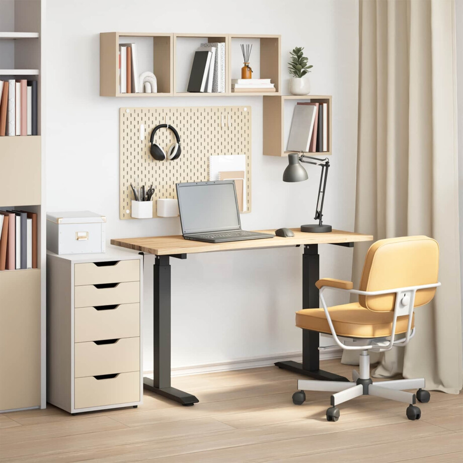 vidaXL Bureau Zwart en natuurlijk 120 x 60 cm Massief Eikenhout afbeelding 1