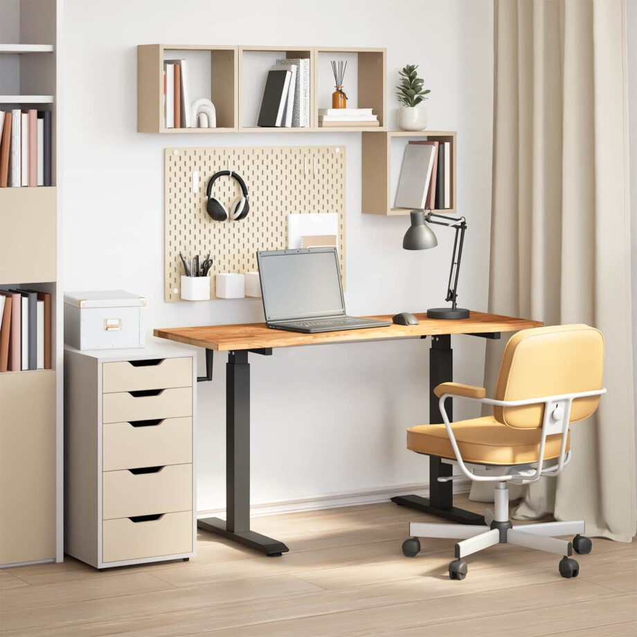 vidaXL Bureau Zwart en Lichtbruin 140 x 60 cm Massief Eikenhout afbeelding 1