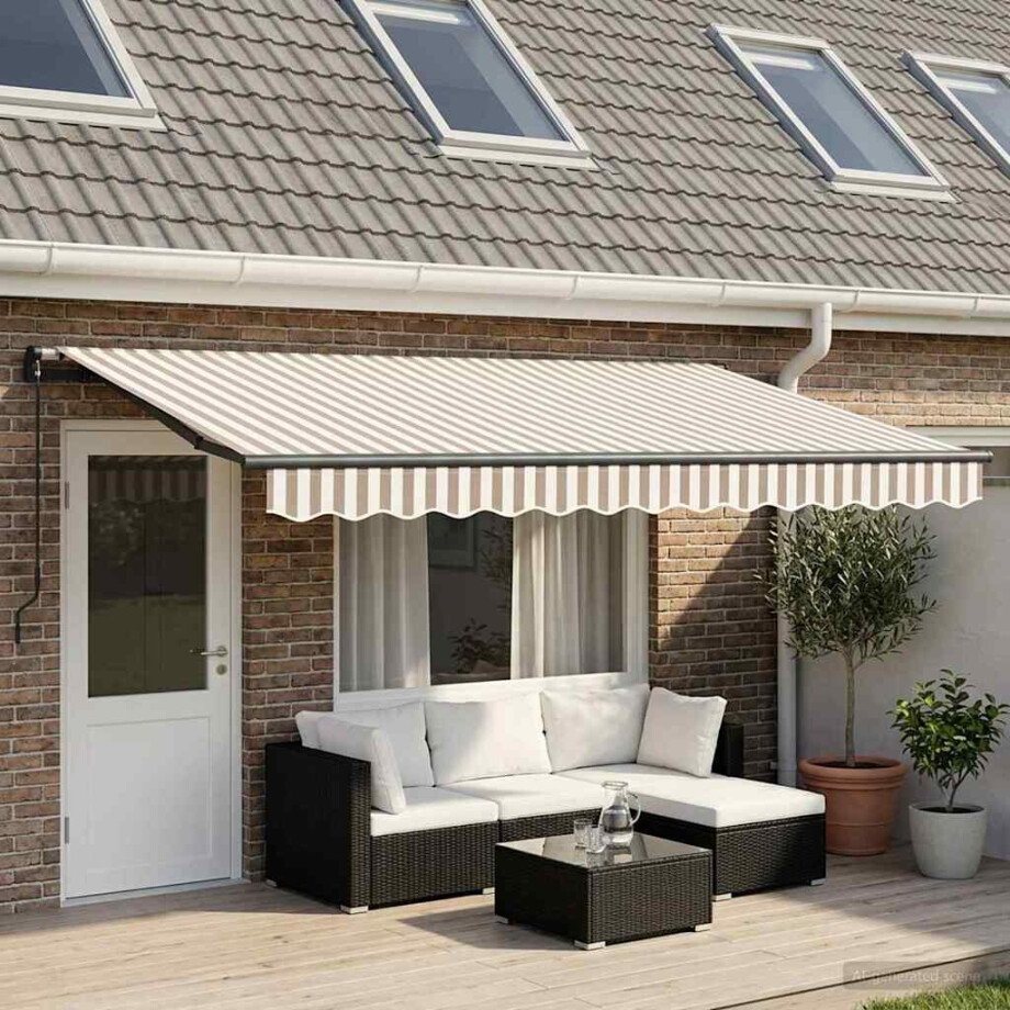vidaXL Inklapbaar Zonnescherm Lichtgrijs en wit. 4 x 2 m Stof afbeelding 1