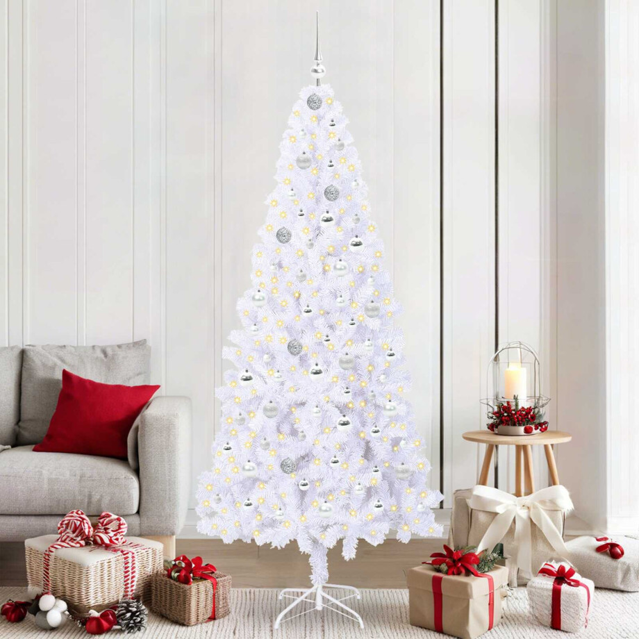 vidaXL Kunstkerstboom met 300 LED Wit 210 cm PVC en staal afbeelding 1