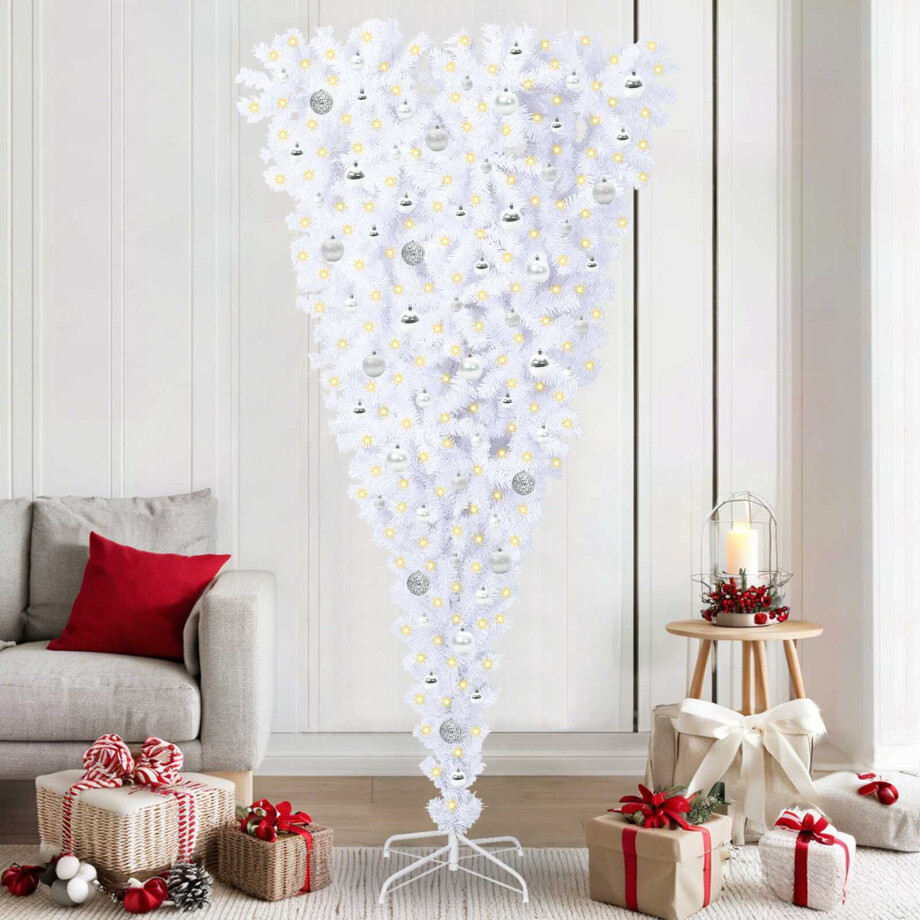 vidaXL Kunstkerstboom met 300 LED Wit 210 cm PVC en Staal afbeelding 1