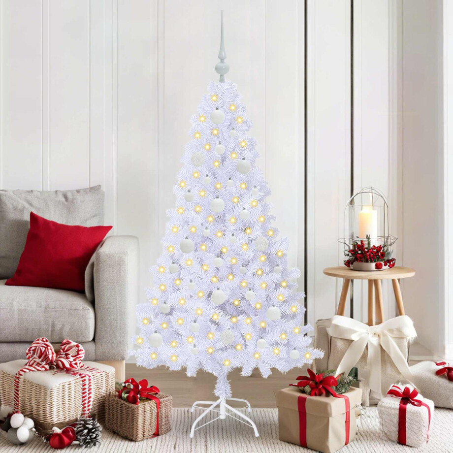 vidaXL Kunstkerstboom met 150 LED Wit 150 cm PVC en staal afbeelding 1