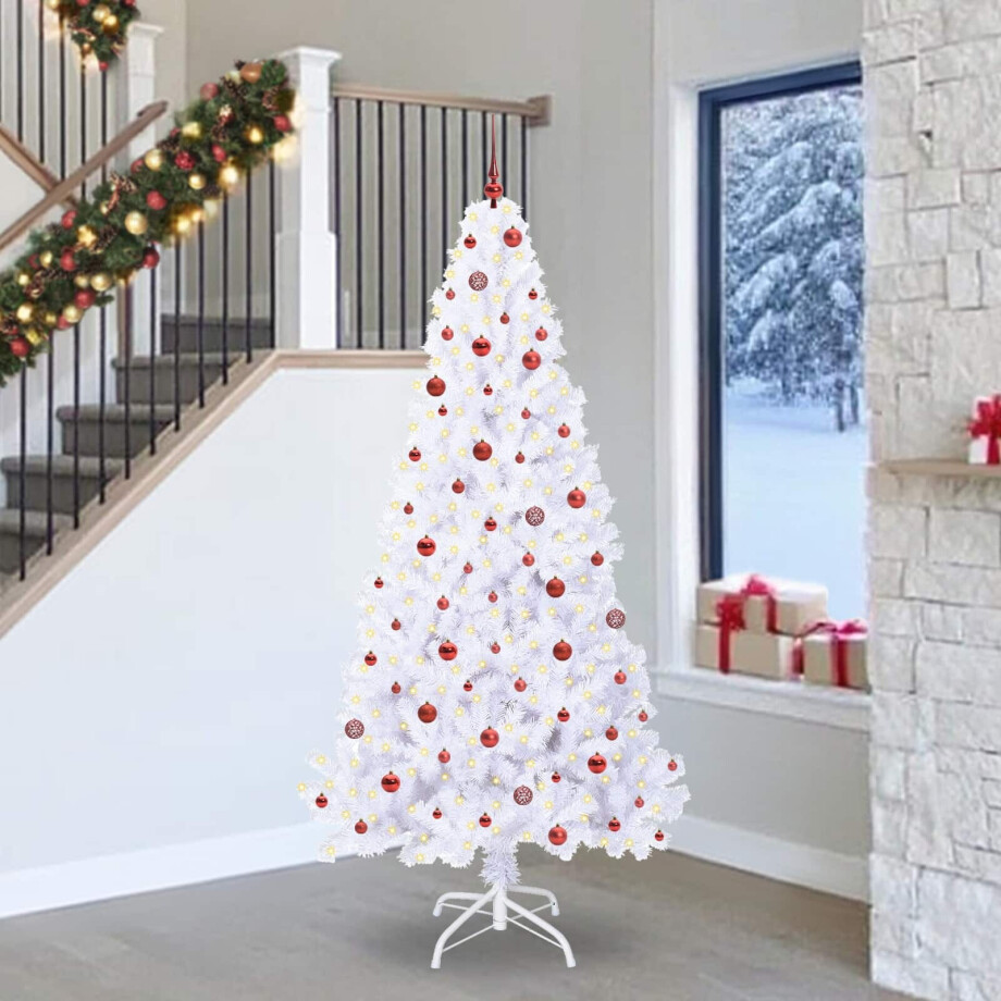 vidaXL Kunstkerstboom met 300 LED Wit 240 cm PVC en staal afbeelding 1