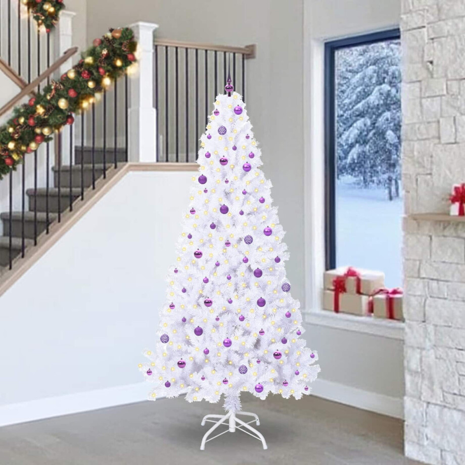 vidaXL Kunstkerstboom met 300 LED Wit 240 cm PVC en staal afbeelding 1