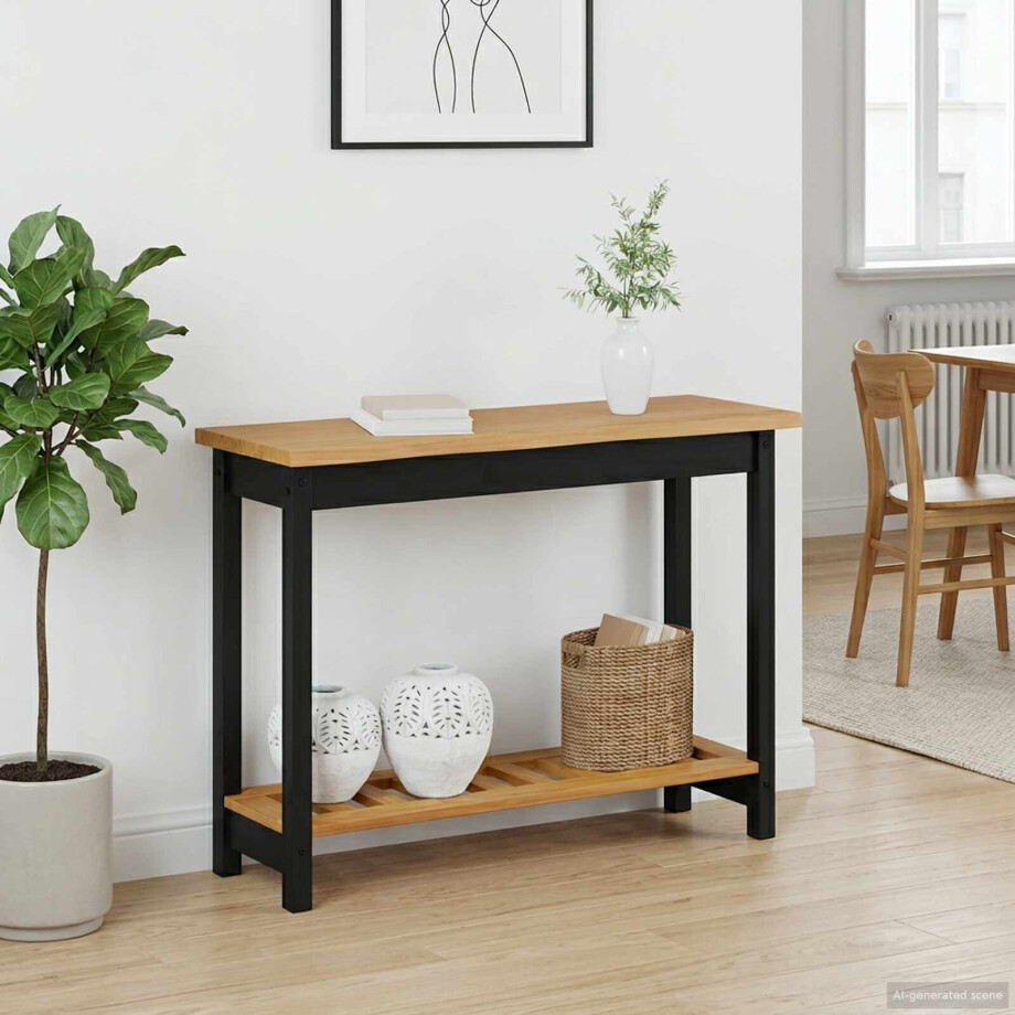 VidaXL Wandtafel EKAI Zwart 112 x 35 x 76 cm Massief grenenhout afbeelding 1