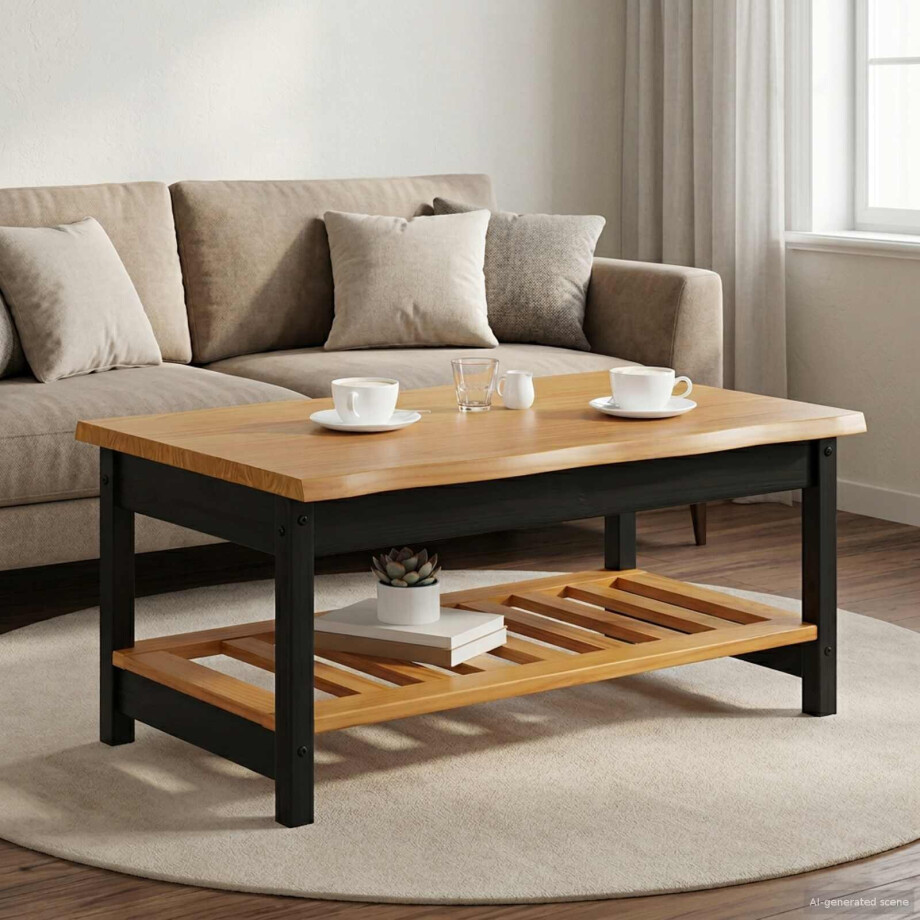 VidaXL Salontafel EKAI Zwart 100 x 60 x 45,5 cm Massief grenenhout afbeelding 1