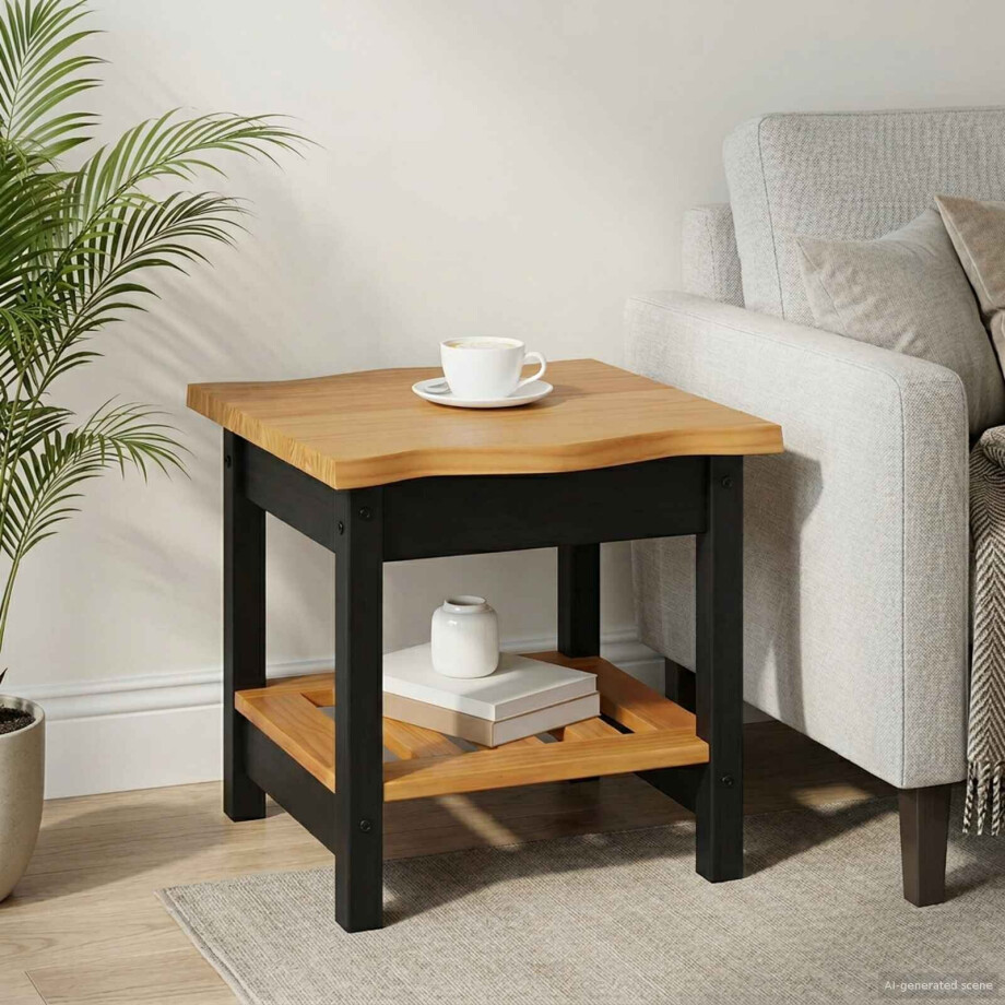 VidaXL Bijzettafel EKAI Zwart 50 x 50 x 45,5 cm Massief grenenhout afbeelding 1