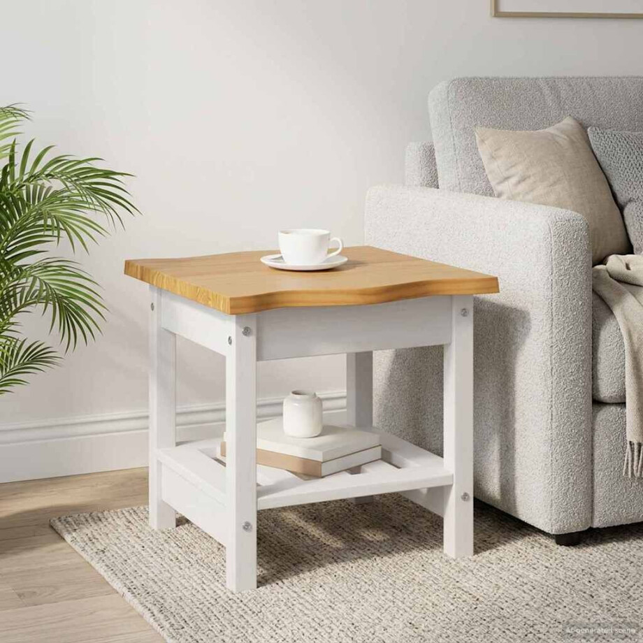 VidaXL Bijzettafel EKAI Wit 50 x 50 x 45,5 cm Massief grenenhout afbeelding 1