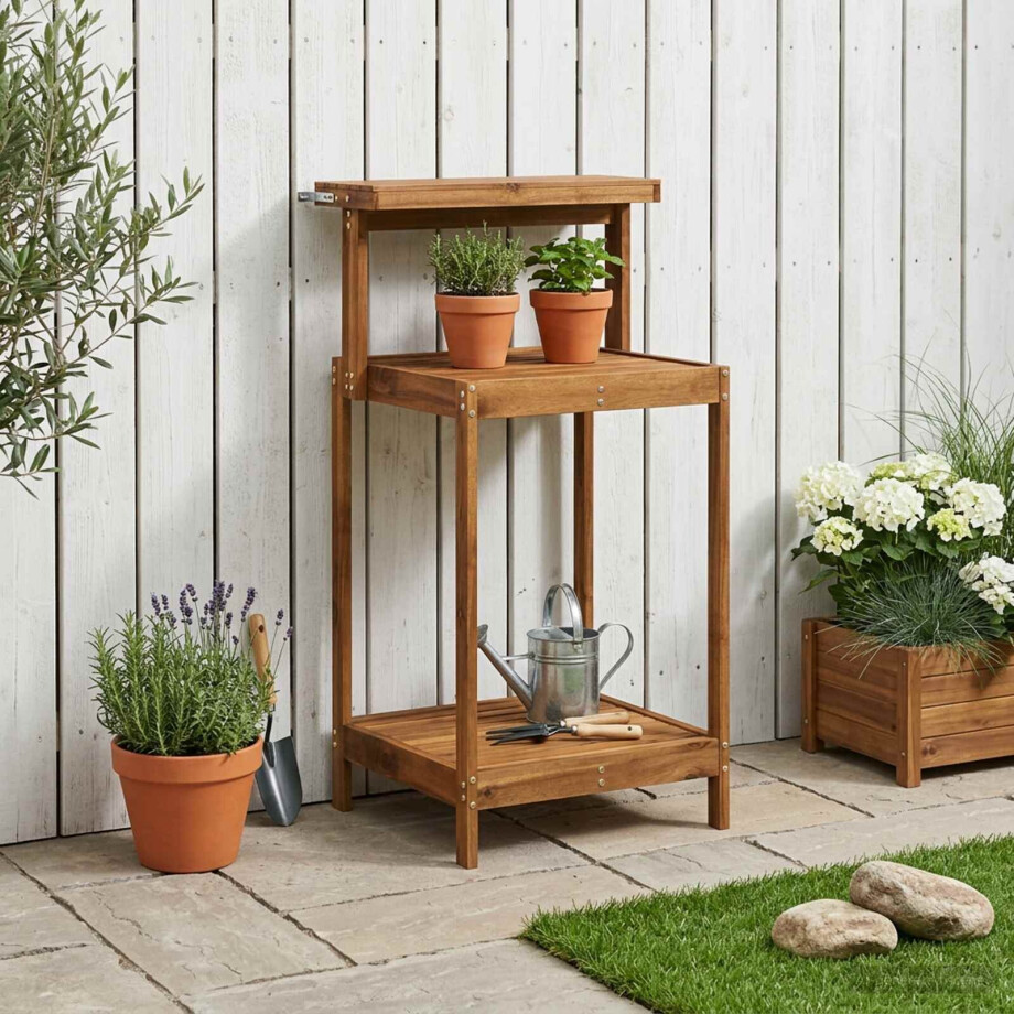 vidaXL Buiten pottingbank 56,5 x 48,5 x 107 cm Massief Acaciahout afbeelding 1