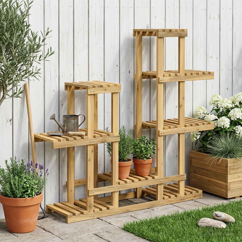 vidaXL Plantenstandaard Wit 118 x 25 x 96,5 cm Massief Acaciahout vidaXL Plantenstandaard Wit 118 x 25 x 96,5 cm Massief Acaciahout afbeelding 1