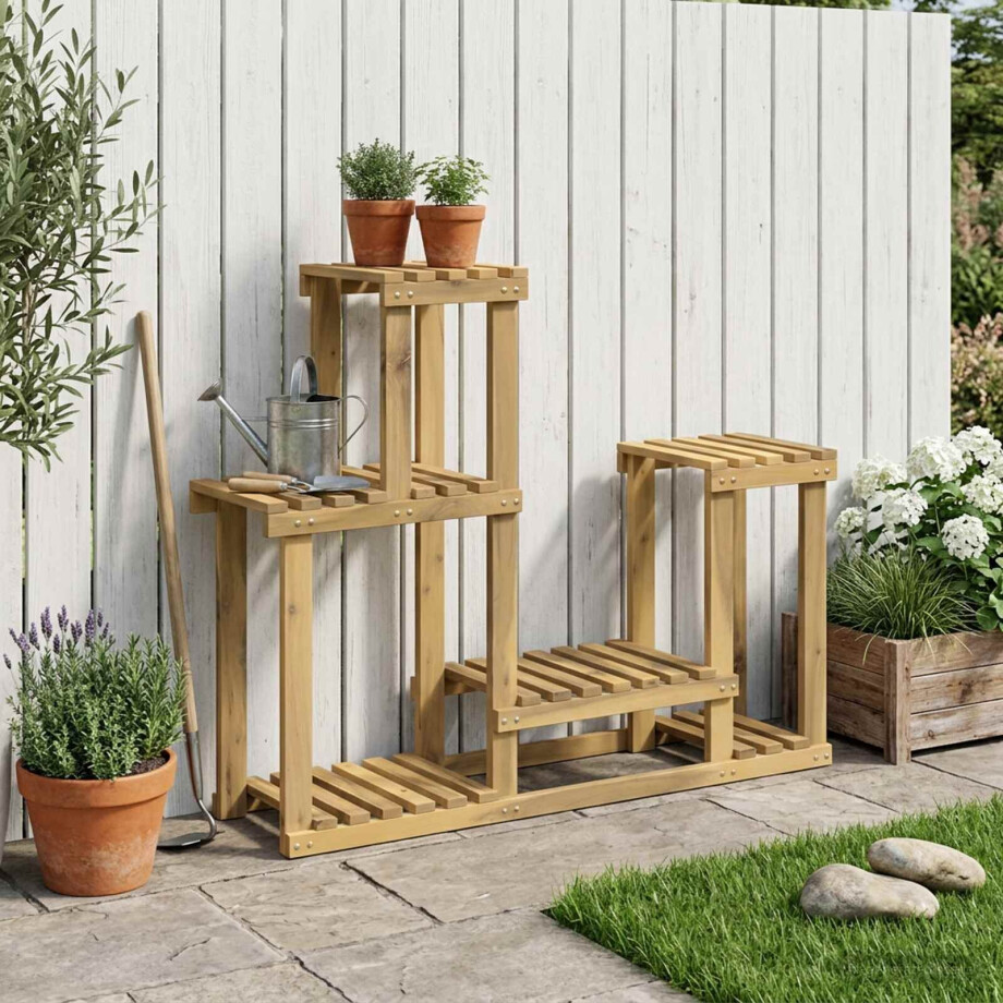 vidaXL Plantenstandaard Wit 90 x 25 x 73 cm Massief Acaciahout afbeelding 1