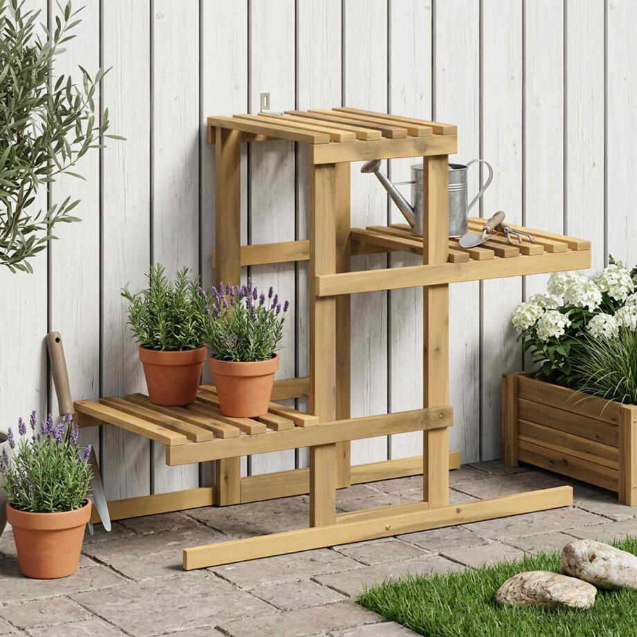 vidaXL Plantenstandaard Wit 82 x 36 x 60 cm Massief Acaciahout vidaXL Plantenstandaard Wit 82 x 36 x 60 cm Massief Acaciahout afbeelding 1