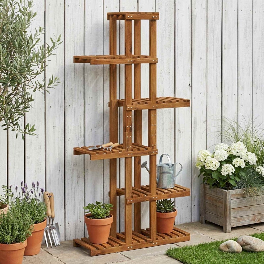 vidaXL Plantenstandaard Naturel 68 x 23,5 x 140 cm Massief Acaciahout afbeelding 1