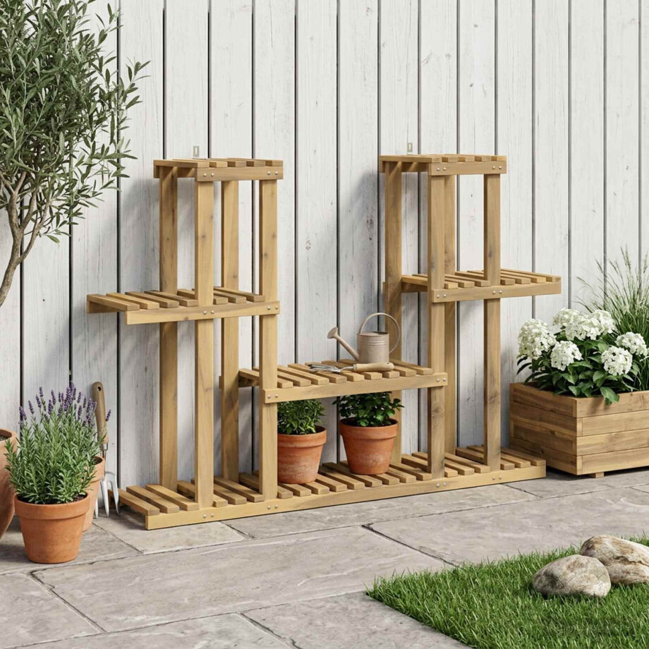 vidaXL Plantenstandaard Wit 123 x 25 x 78,5 cm Massief Acaciahout vidaXL Plantenstandaard Wit 123 x 25 x 78,5 cm Massief Acaciahout afbeelding 1