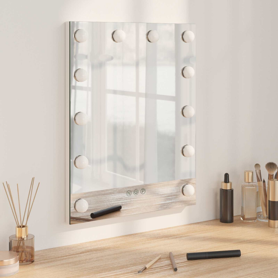 vidaXL LED Make-up Spiegel Wit 44 x 10 x 53 cm Glas en Staal afbeelding 1