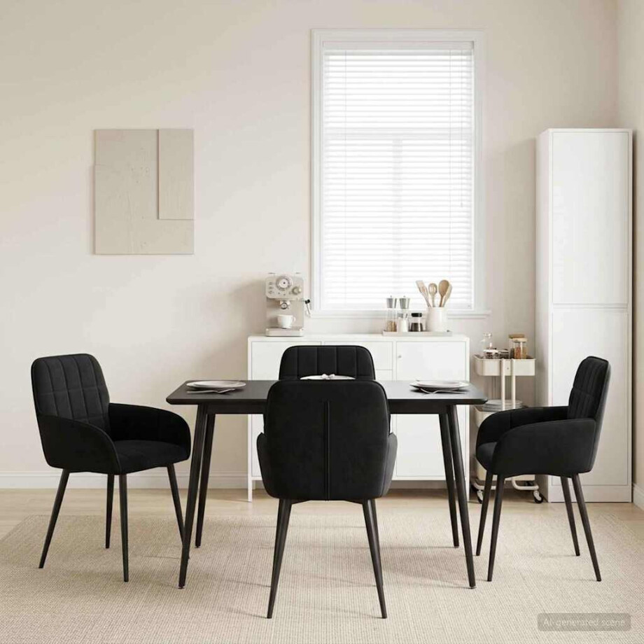 vidaXL Eettafelstoelen 4 pcs fluweel Zwart 57 x 50 x 85 cm vidaXL Eettafelstoelen 4 pcs fluweel Zwart 57 x 50 x 85 cm afbeelding 1