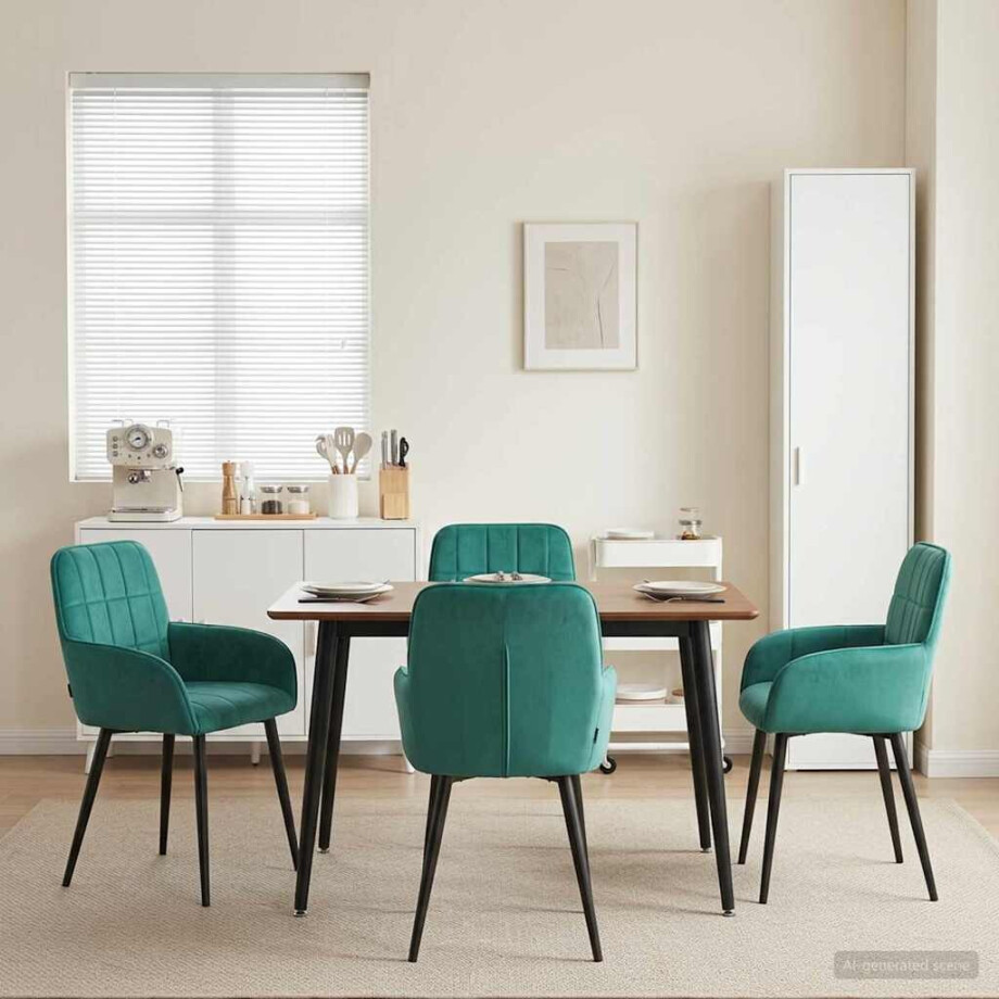 vidaXL Eettafelstoelen 4 pcs fluweel Turquoise 57 x 50 x 85 cm vidaXL Eettafelstoelen 4 pcs fluweel Turquoise 57 x 50 x 85 cm afbeelding 1