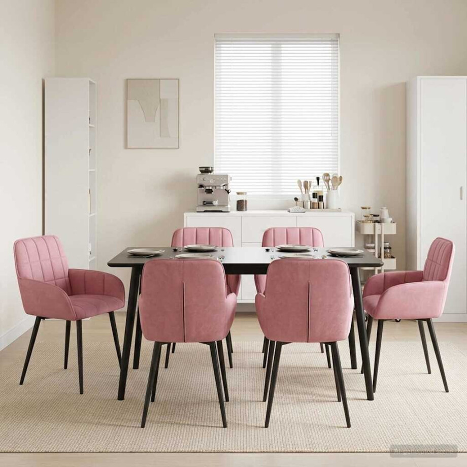 vidaXL Eettafelstoelen 6 pcs fluweel Roze 57 x 50 x 85 cm vidaXL Eettafelstoelen 6 pcs fluweel Roze 57 x 50 x 85 cm afbeelding 1
