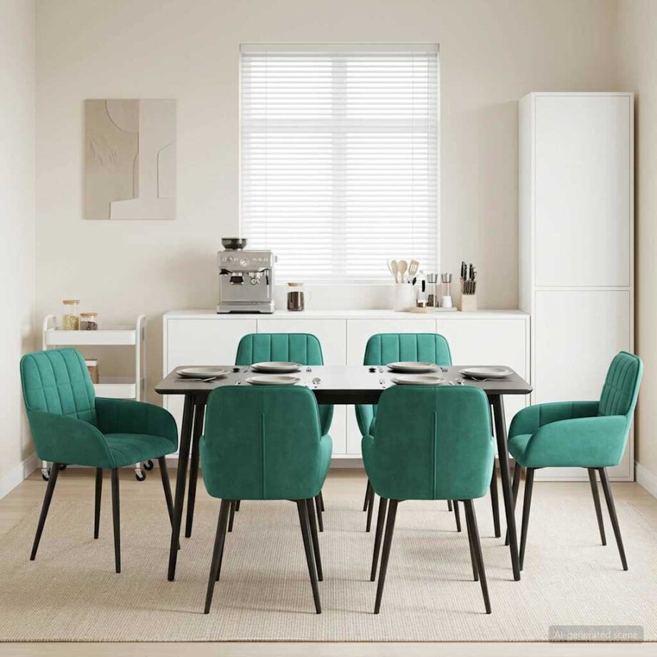vidaXL Eettafelstoelen 6 pcs fluweel Turquoise 57 x 50 x 85 cm vidaXL Eettafelstoelen 6 pcs fluweel Turquoise 57 x 50 x 85 cm afbeelding 1