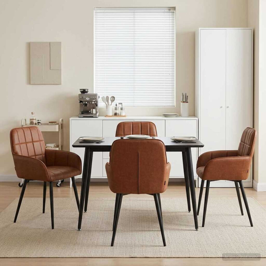 vidaXL Eettafelstoelen 4 pcs Kunstleer Bruin 57 x 50 x 85 cm vidaXL Eettafelstoelen 4 pcs Kunstleer Bruin 57 x 50 x 85 cm afbeelding 1
