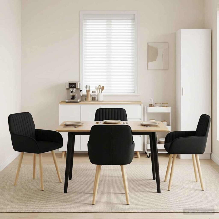 vidaXL Eettafelstoelen 4 pcs Stof Zwart 56,5 x 50 x 87,5 cm afbeelding 1