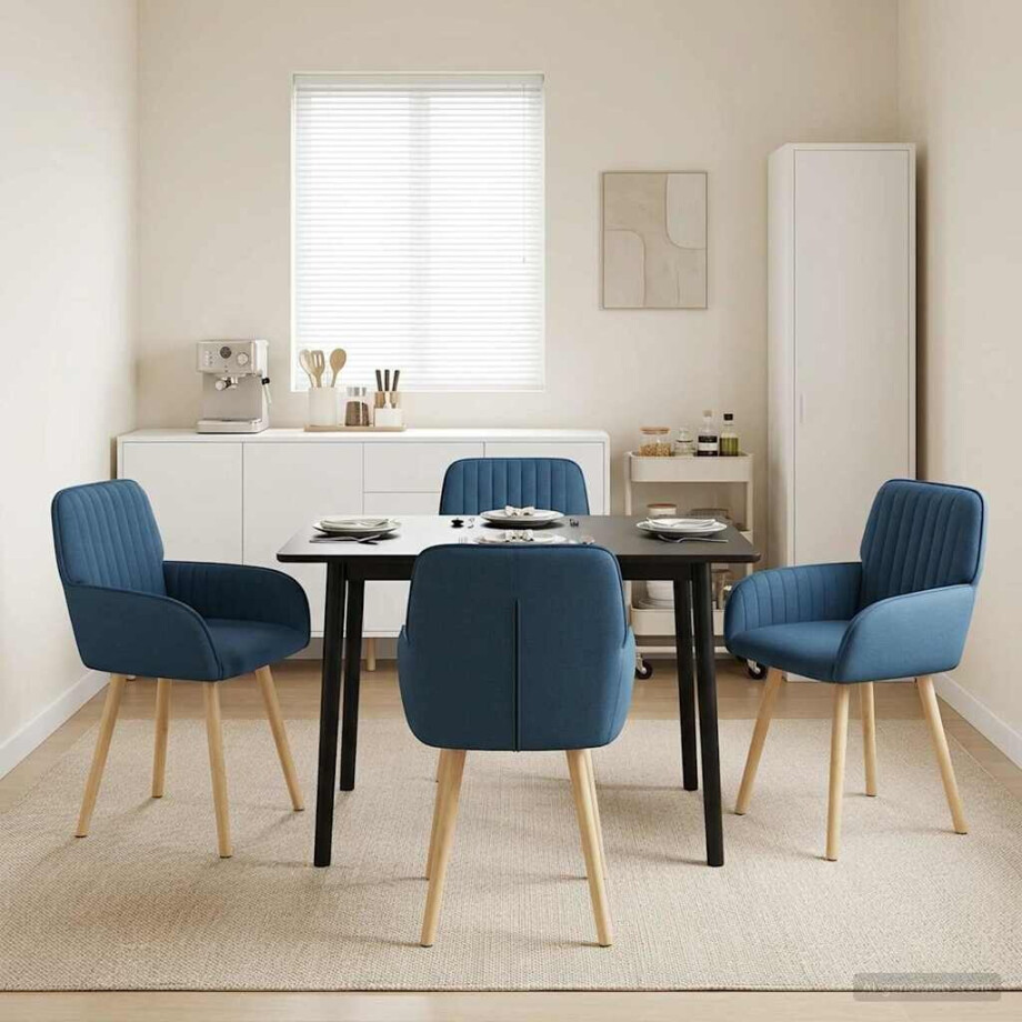 vidaXL Eettafelstoelen 4 pcs Stof Blauw 56,5 x 50 x 87,5 cm afbeelding 1