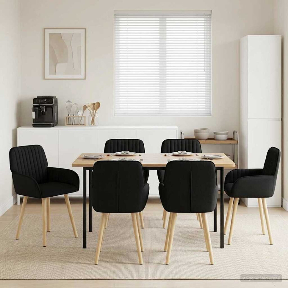 vidaXL Eettafelstoelen 6 pcs Stof Zwart 56,5 x 50 x 87,5 cm vidaXL Eettafelstoelen 6 pcs Stof Zwart 56,5 x 50 x 87,5 cm afbeelding 1