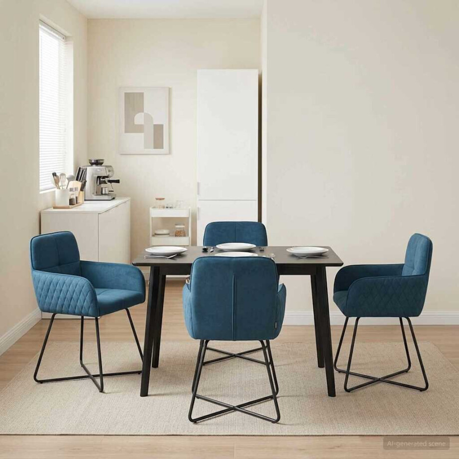 vidaXL Eettafelstoelen 4 pcs fluweel Blauw 59 x 56,5 x 86 cm afbeelding 1